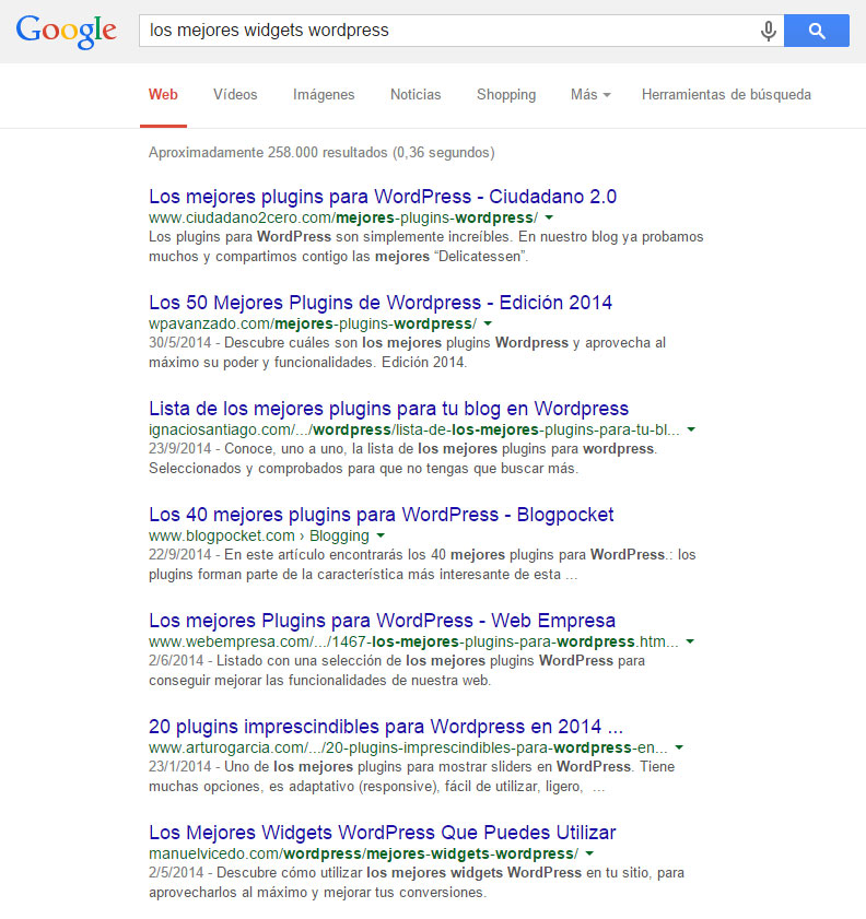 ¿Cuál es el único resultado que contiene 'widgets' en el título?